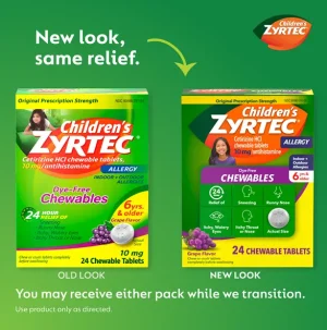 Children’s ZYRTEC® Chewables Allergy Medicine for kids ages 6+ with 10 mg Cetirizine HCl