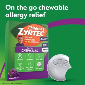 Children’s ZYRTEC® Chewable Allergy Medicine for kids ages 2+ with 2.5 mg Cetirizine HCl