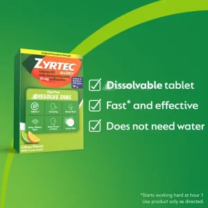ZYRTEC® 24 Hour Allergy Relief Dissolve Tablets with Cetirizine HCl, Citrus Flavored
