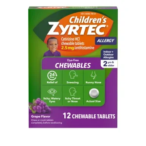 Children’s ZYRTEC® Chewable Allergy Medicine for kids ages 2+ with 2.5 mg Cetirizine HCl