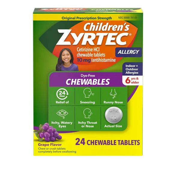 Children’s ZYRTEC® Chewables Allergy Medicine for kids ages 6+ with 10 mg Cetirizine HCl