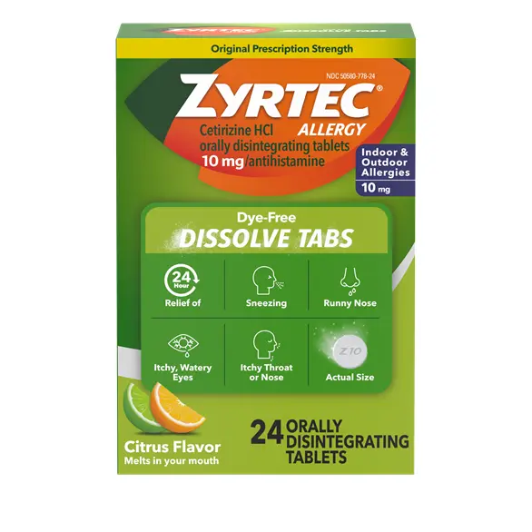 ZYRTEC® 24 Hour Allergy Relief Dissolve Tablets with Cetirizine HCl, Citrus Flavored