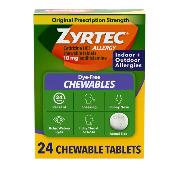 ZYRTEC® Dye-Free Chewable Allergy Medicine with 10 mg Cetirizine HCl