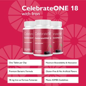 CelebrateONE 18 Once Daily Bariatric Chewable Multivitamin with Iron. Black Cherry
