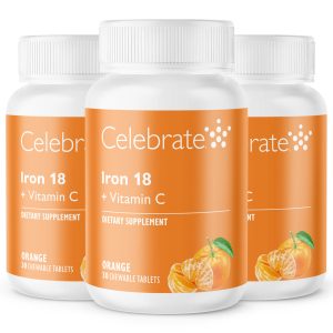 Iron 18 mg + Vitamin C Chewable Tablets. Orange