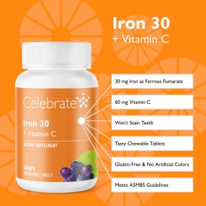 Iron 30 mg + Vitamin C Chewable Tablets. Grape
