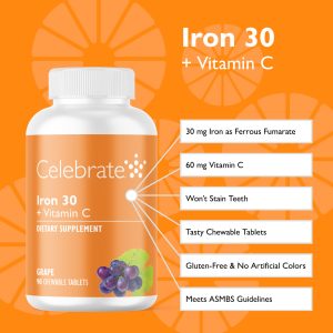 Iron 30 mg + Vitamin C Chewable Tablets. Grape