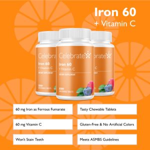 Iron 60 mg + Vitamin C Chewable Tablets. Berry