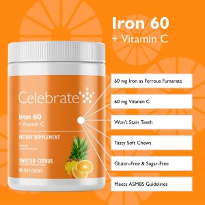 Iron 60 mg  + Vitamin C Soft Chews. Twisted Citrus