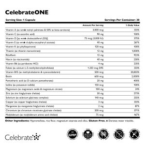 CelebrateONE Bariatric One A Day Multivitamin Capsules. Iron Free