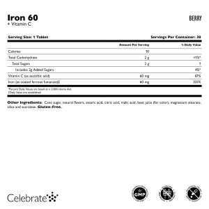 Iron 60 mg + Vitamin C Chewable Tablets. Berry