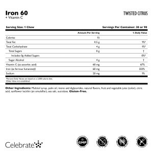 Iron 60 mg  + Vitamin C Soft Chews. Twisted Citrus