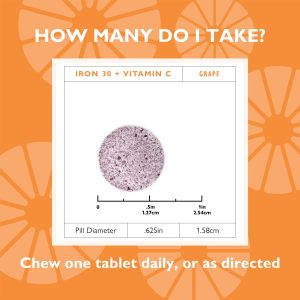 Iron 30 mg + Vitamin C Chewable Tablets. Grape