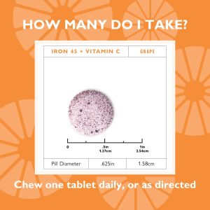 Iron 45 mg + Vitamin C Chewable Tablets. Grape