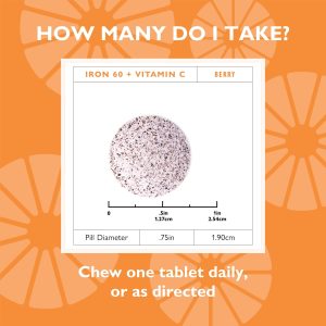 Iron 60 mg + Vitamin C Chewable Tablets. Berry